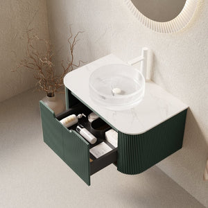 English Elm Dina Floating Bathroom Vanity Sintered Stone Top Crystal Glass Basin French Stripe W2615S00774