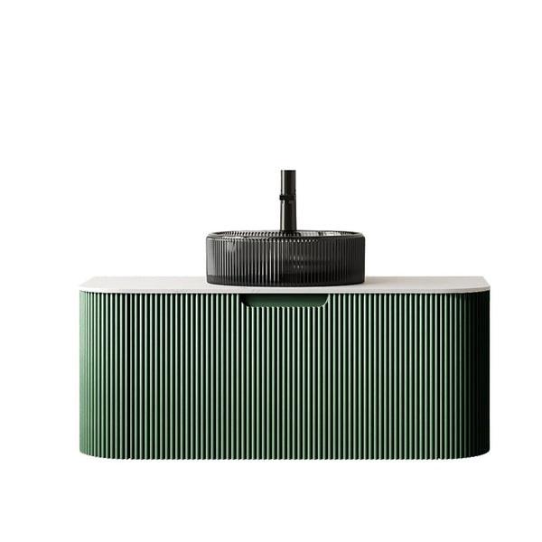 English Elm Dina Floating Bathroom Vanity Sintered Stone Top Crystal Glass Basin Dark Green Cabinet W2615S00775