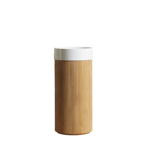 English Elm Jinbo Cylindrical Freestanding Vanity Cabinet Solid Surface Basin Sculptural Woodgrain Design Natural Wood W2615S00777