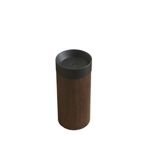 English Elm Jinbo Cylindrical Freestanding Vanity Cabinet Matte Black Basin Embossed Woodgrain Finish Walnut W2615S00788