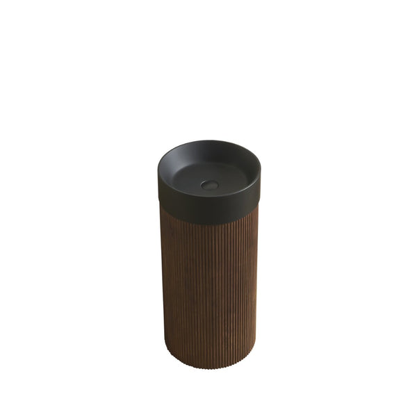 English Elm Jinbo Cylindrical Freestanding Vanity Cabinet Matte Black Basin Embossed Woodgrain Finish Walnut W2615S00788