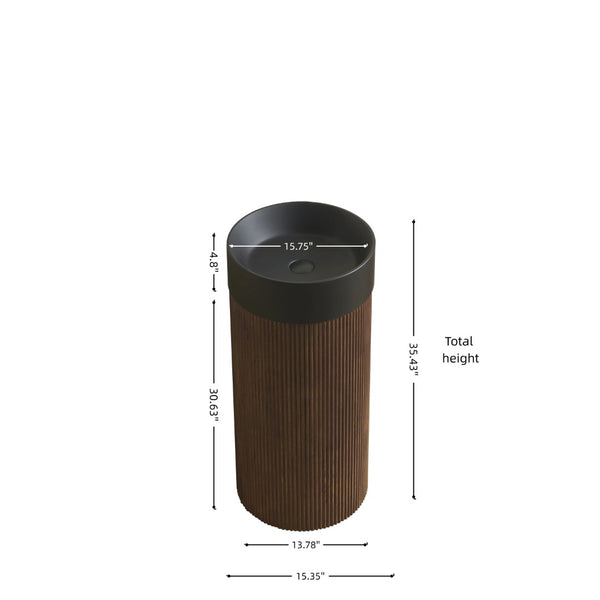 English Elm Jinbo Cylindrical Freestanding Vanity Cabinet Matte Black Basin Embossed Woodgrain Finish Walnut W2615S00788