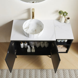 English Elm Turio 42 Inch Carrara Stone Vanity with Ceramic Basin Open Shelf and Soft Close Cabinet W2615S00791