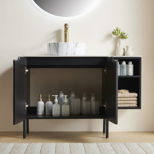 English Elm Turio 42 Inch Carrara Stone Vanity with Ceramic Basin Open Shelf and Soft Close Cabinet W2615S00791
