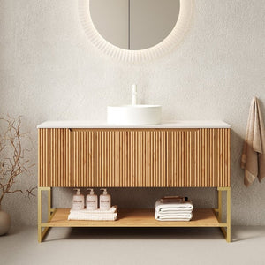 English Elm Tulio Freestanding Bathroom Vanity with Carrara Stone Top and Ceramic Vessel Basin W2615S00792