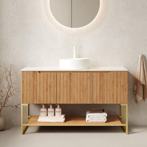 English Elm Tulio Freestanding Bathroom Vanity with Carrara Stone Top and Ceramic Vessel Basin W2615S00792