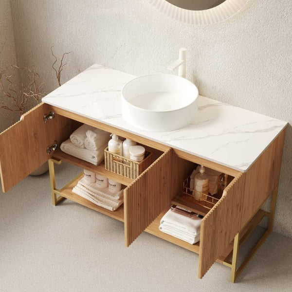 English Elm Tulio Freestanding Bathroom Vanity with Carrara Stone Top and Ceramic Vessel Basin W2615S00792