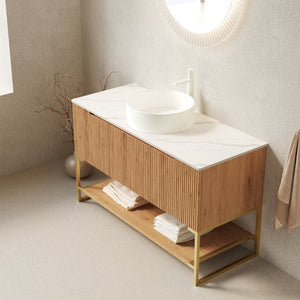 English Elm Tulio Freestanding Bathroom Vanity with Carrara Stone Top and Ceramic Vessel Basin W2615S00792