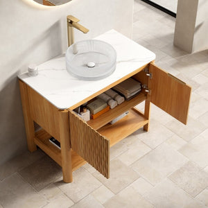 English Elm Sharma Freestanding Bathroom Vanity with Sintered Stone Top and Glass Vessel Sink W2615S00794