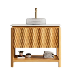 English Elm Sharma Freestanding Bathroom Vanity with Sintered Stone Top and Glass Vessel Sink W2615S00794