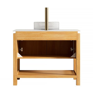 English Elm Sharma Freestanding Bathroom Vanity with Sintered Stone Top and Glass Vessel Sink W2615S00794