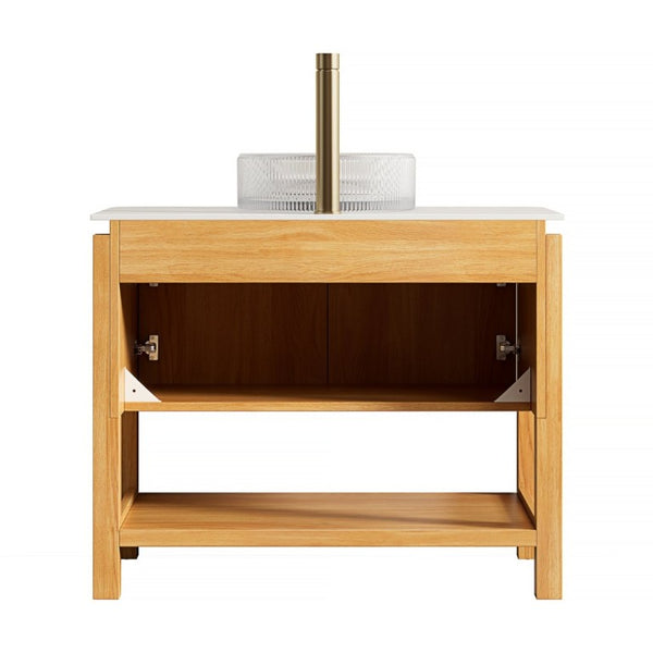 English Elm Sharma Freestanding Bathroom Vanity with Sintered Stone Top and Glass Vessel Sink W2615S00794