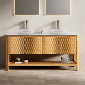 English Elm Sharma Freestanding Bathroom Vanity with Fluted Bamboo Doors and Sintered Stone Top W2615S00796