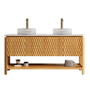 English Elm Sharma Freestanding Bathroom Vanity with Fluted Bamboo Doors and Sintered Stone Top W2615S00796