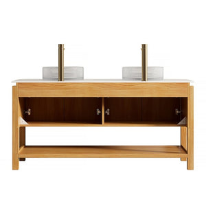 English Elm Sharma Freestanding Bathroom Vanity with Fluted Bamboo Doors and Sintered Stone Top W2615S00796