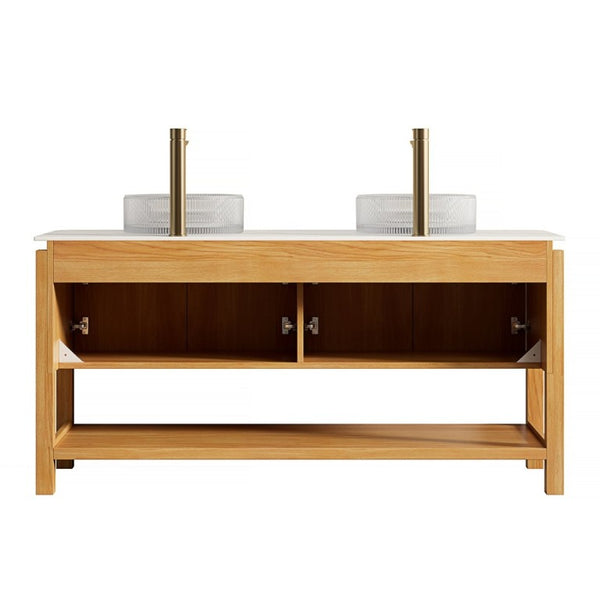 English Elm Sharma Freestanding Bathroom Vanity with Fluted Bamboo Doors and Sintered Stone Top W2615S00796