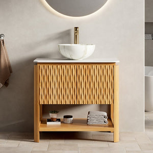 English Elm Sharma Freestanding Bathroom Vanity Plywood Cabinet with Sintered Stone Top and Vessel Sink W2615S00797