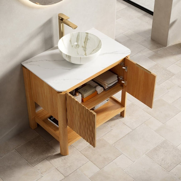 English Elm Sharma Freestanding Bathroom Vanity Plywood Cabinet with Sintered Stone Top and Vessel Sink W2615S00797