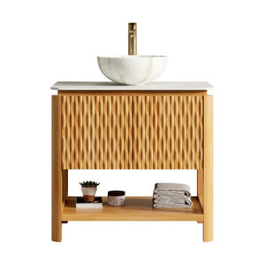 English Elm Sharma Freestanding Bathroom Vanity Plywood Cabinet with Sintered Stone Top and Vessel Sink W2615S00797