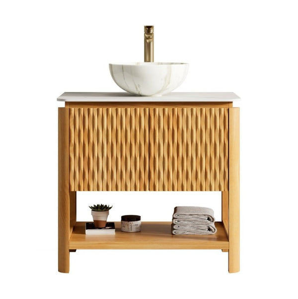 English Elm Sharma Freestanding Bathroom Vanity Plywood Cabinet with Sintered Stone Top and Vessel Sink W2615S00797