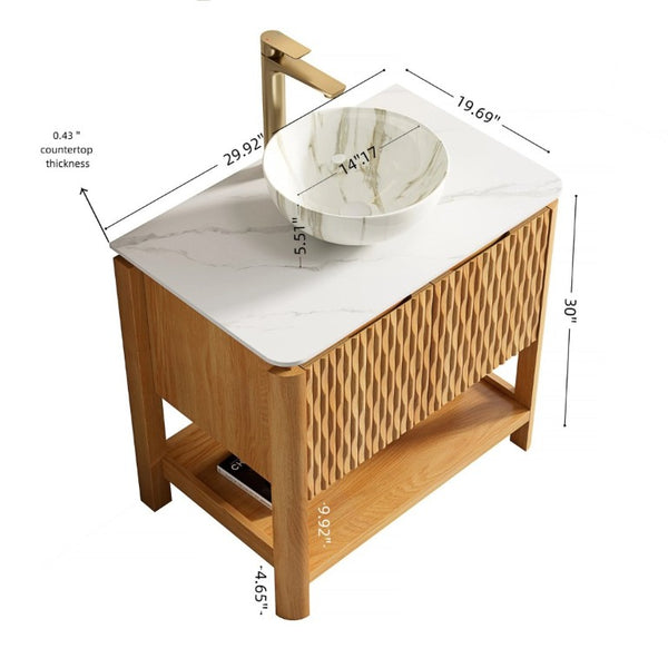 English Elm Sharma Freestanding Bathroom Vanity Plywood Cabinet with Sintered Stone Top and Vessel Sink W2615S00797