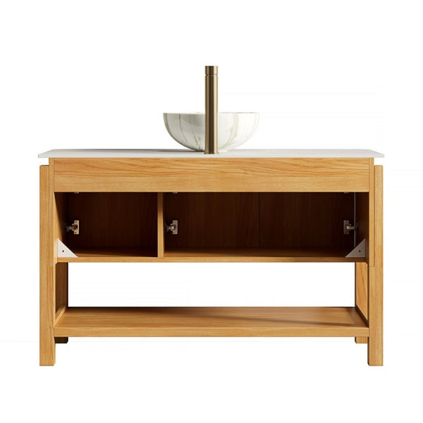 English Elm Sharma 48 Inch Freestanding Bathroom Vanity Fluted Wood Cabinet Sintered Stone Top W2615S00799