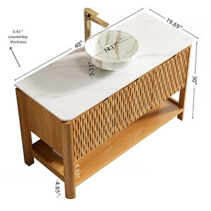 English Elm Sharma 48 Inch Freestanding Bathroom Vanity Fluted Wood Cabinet Sintered Stone Top W2615S00799