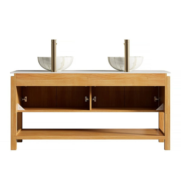 English Elm Sharma 60 Inch Double Bathroom Vanity with Fluted Bamboo Doors and Sintered Stone Top W2615S00800