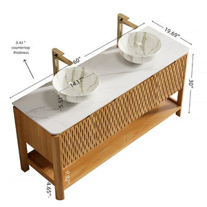 English Elm Sharma 60 Inch Double Bathroom Vanity with Fluted Bamboo Doors and Sintered Stone Top W2615S00800