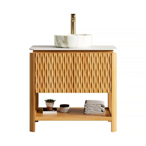 English Elm Sharma Freestanding Bathroom Vanity with Fluted Bamboo Doors and Carrara Stone Top W2615S00801