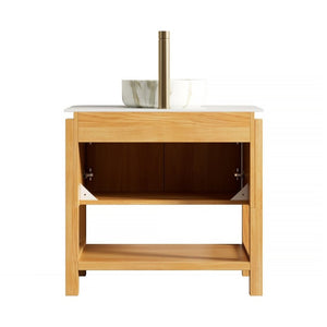 English Elm Sharma Freestanding Bathroom Vanity with Fluted Bamboo Doors and Carrara Stone Top W2615S00801
