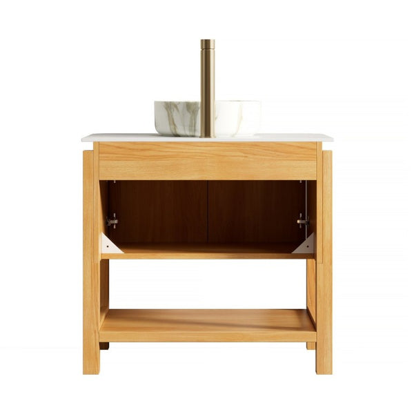 English Elm Sharma Freestanding Bathroom Vanity with Fluted Bamboo Doors and Carrara Stone Top W2615S00801