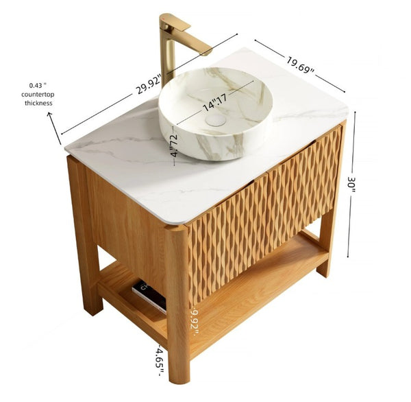 English Elm Sharma Freestanding Bathroom Vanity with Fluted Bamboo Doors and Carrara Stone Top W2615S00801