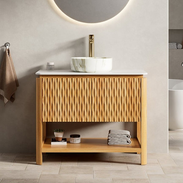English Elm Sharma 36 Inch Freestanding Bathroom Vanity with Fluted Doors and Vessel Sink W2615S00802