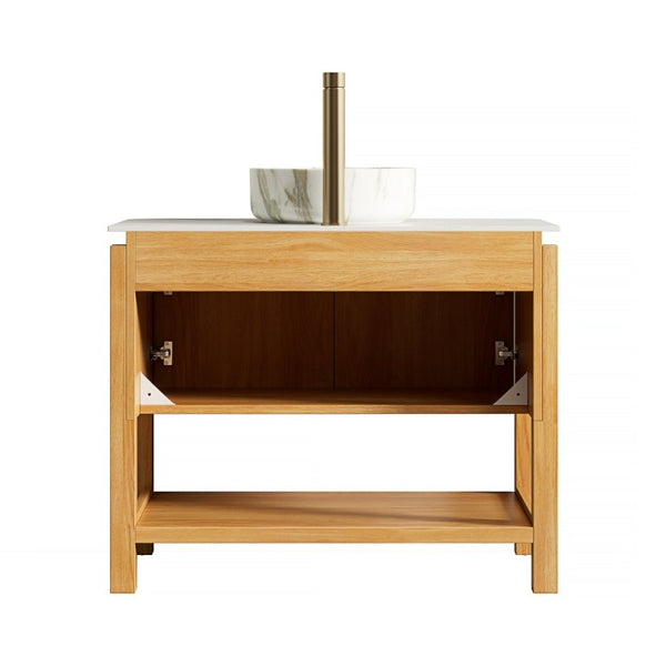 English Elm Sharma 36 Inch Freestanding Bathroom Vanity with Fluted Doors and Vessel Sink W2615S00802