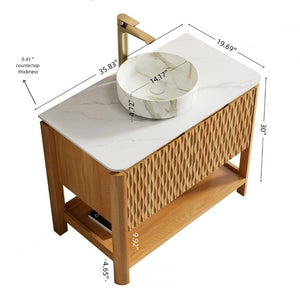 English Elm Sharma 36 Inch Freestanding Bathroom Vanity with Fluted Doors and Vessel Sink W2615S00802