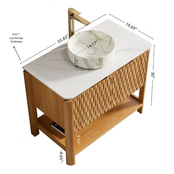 English Elm Sharma 36 Inch Freestanding Bathroom Vanity with Fluted Doors and Vessel Sink W2615S00802