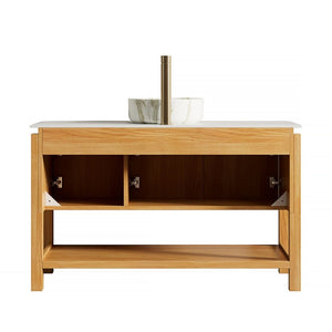 English Elm Sharma 48 Inch Freestanding Bathroom Vanity with Fluted Doors and Carrara Stone Top W2615S00803