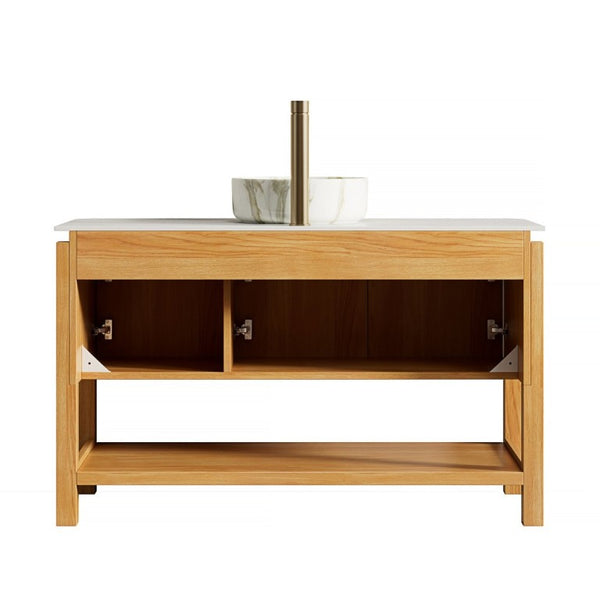 English Elm Sharma 48 Inch Freestanding Bathroom Vanity with Fluted Doors and Carrara Stone Top W2615S00803