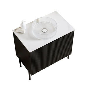 English Elm Turio Freestanding Bathroom Vanity Sintered Stone Top Crystal Glass Basin Soft Close W2615S00805