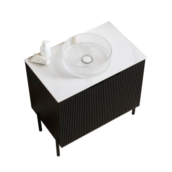 English Elm Turio Freestanding Bathroom Vanity Sintered Stone Top Crystal Glass Basin Soft Close W2615S00805