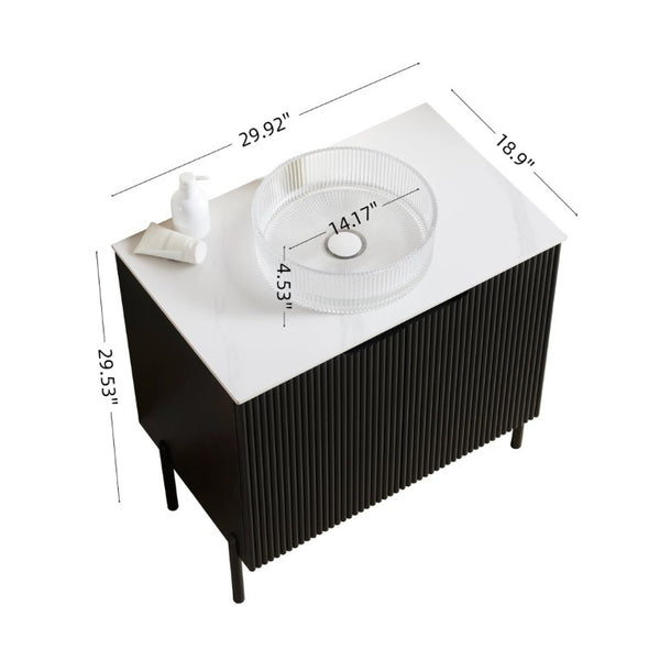 English Elm Turio Freestanding Bathroom Vanity Sintered Stone Top Crystal Glass Basin Soft Close W2615S00805