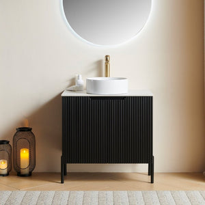 English Elm Turio 30 Inch Freestanding Bathroom Vanity Sintered Stone Top Ribbed Matte Black Cabinet W2615S00806