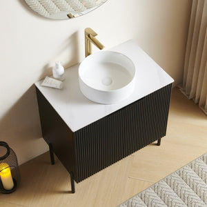 English Elm Turio 30 Inch Freestanding Bathroom Vanity Sintered Stone Top Ribbed Matte Black Cabinet W2615S00806