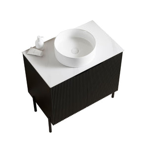 English Elm Turio 30 Inch Freestanding Bathroom Vanity Sintered Stone Top Ribbed Matte Black Cabinet W2615S00806