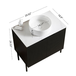 English Elm Turio 30 Inch Freestanding Bathroom Vanity Sintered Stone Top Ribbed Matte Black Cabinet W2615S00806