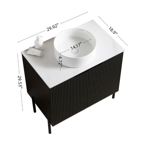 English Elm Turio 30 Inch Freestanding Bathroom Vanity Sintered Stone Top Ribbed Matte Black Cabinet W2615S00806