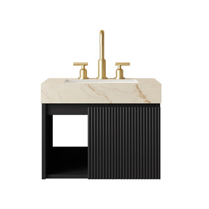 English Elm Eiden Floating Bathroom Vanity with Sintered Stone Top and Fluted Matte Black Cabinet W2615S00808