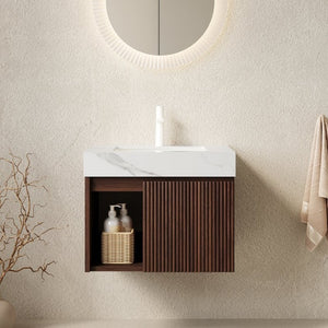 English Elm Eiden Floating Bathroom Vanity with Fluted Doors Sintered Stone Top and Walnut Finish W2615S00838