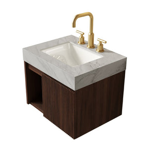 English Elm Eiden Floating Bathroom Vanity Sintered Stone Top Fluted Wood Cabinet with Soft Close W2615S00841